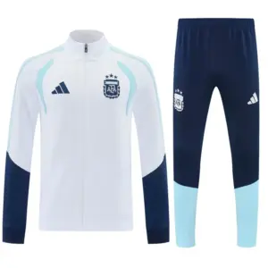 Argentina White & Navy Blue Zipper Jacket Tracksuit + Long Pants