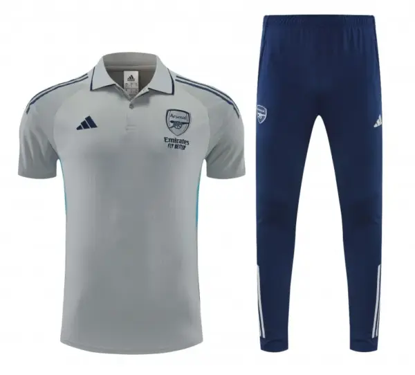 Arsenal Grey Polo Training Shirt + Long Pants Tracksuit