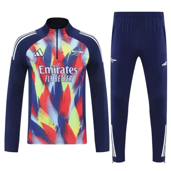Arsenal Navy Blue Flame Print Half Zipper Jacket Tracksuit + Long Pants
