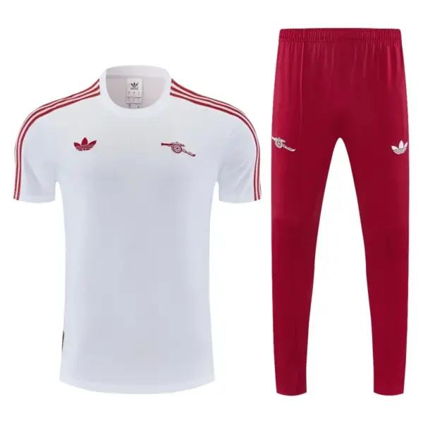 Arsenal White & Red Short Sleeve Tracksuit + Long Pants