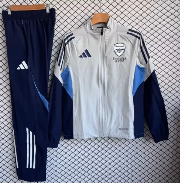 Arsenal White with Navy Blue Full zipper Jacket Tracksuit+ long pants