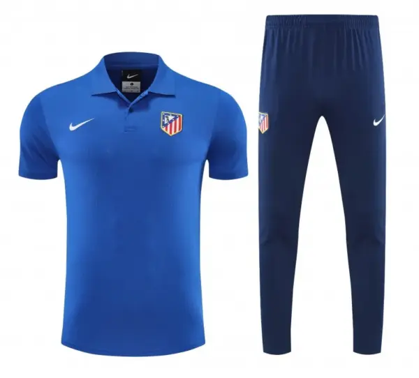 Atletico Madrid Blue Polo Training Shirt + Long Pants Tracksuit