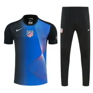 Atlético de Madrid Black & Blue with Fluid Wave Print Short Sleeve Tracksuit + B