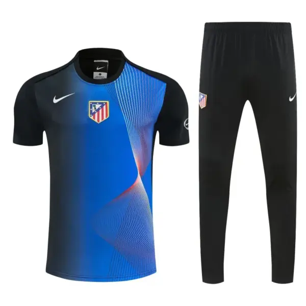 Atlético de Madrid Black & Blue with Fluid Wave Print Short Sleeve Tracksuit + B