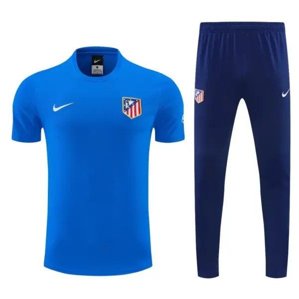 Atlético de Madrid Blue Short Sleeve Tracksuit + Navy Blue Long Pants