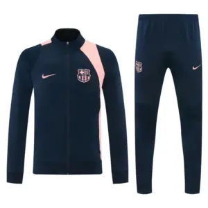 Barcelona Navy Blue & Pink Full Zipper Jacket Tracksuit + Long Pants