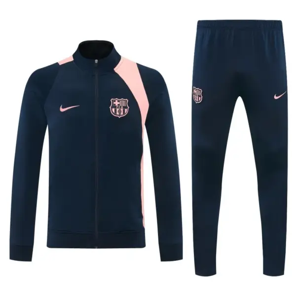 Barcelona Navy Blue & Pink Full Zipper Jacket Tracksuit + Long Pants