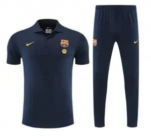 Barcelona Navy Blue Polo Training Shirt + Long Pants Tracksuit