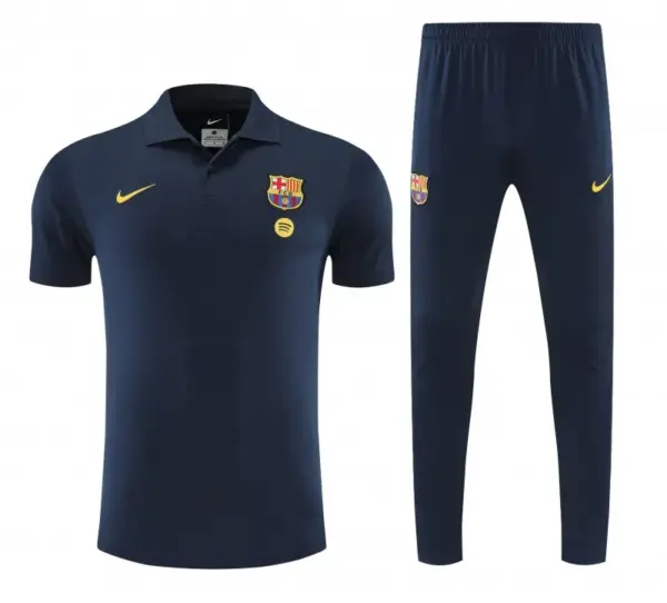 Barcelona Navy Blue Polo Training Shirt + Long Pants Tracksuit