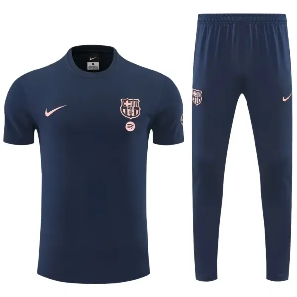 Barcelona Navy Blue Short Sleeve Tracksuit + Long Pants