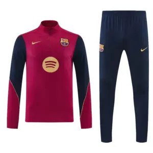 Barcelona Red & Black Half Zipper Jacket Tracksuit + Long Pants