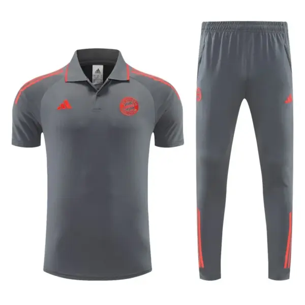 Bayern Munich Grey Polo Training Shirt + Long Pants Tracksuit