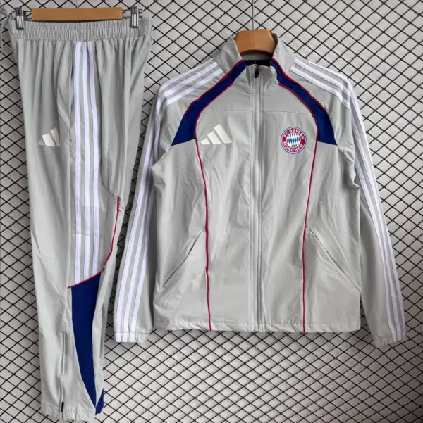 Bayern Munich Grey with Red Full zipper Jacket Tracksuit+ long pants