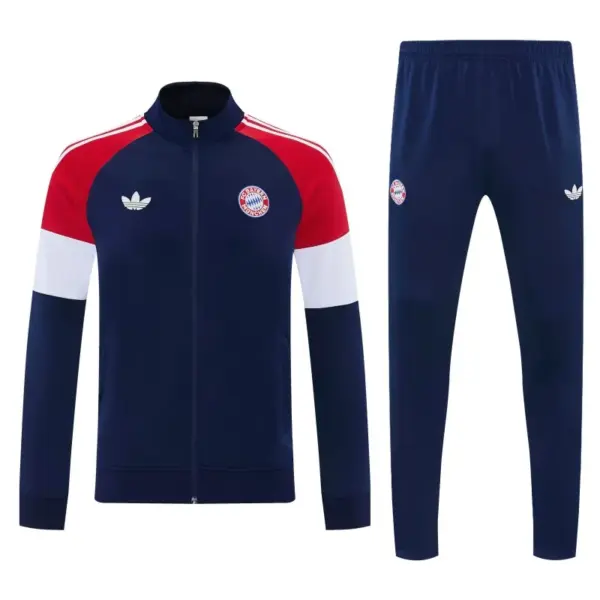 Bayern Munich Navy Blue & Red & White Full Zipper Jacket Tracksuit + Long Pants