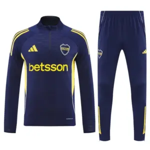 Boca Juniors Navy Blue with Yellow Stripes Half Zipper Jacket Tracksuit +Long Pa