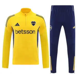 Boca Juniors Yellow & Navy Blue Half Zipper Jacket Tracksuit + Navy Blue Long Pa