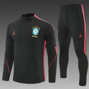 Brazil Black & Red Half Zipper Jacket Tracksuit + Long Pants