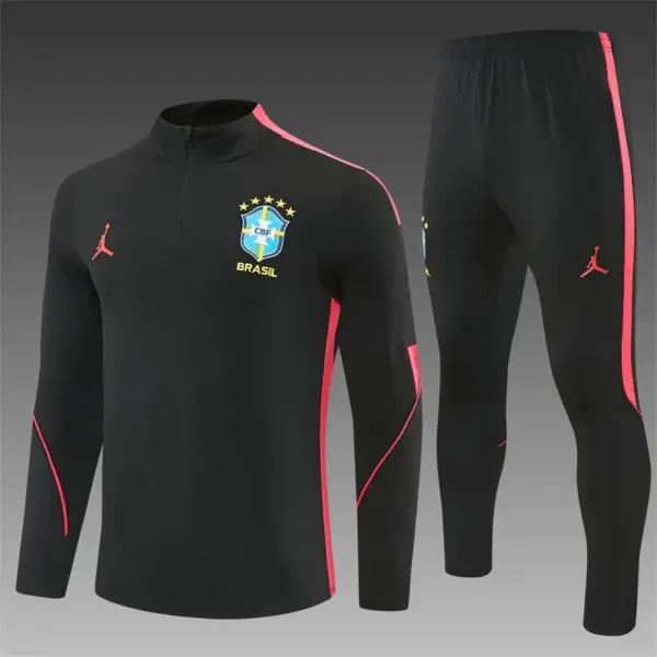 Brazil Black & Red Half Zipper Jacket Tracksuit + Long Pants