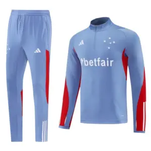 Cruzeiro Bluish Gray Navy Half Zipper Jacket+Long Pants