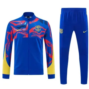 FC Barcelona Blue with Red Full Zipper Jacket Tracksuit + Long Pants