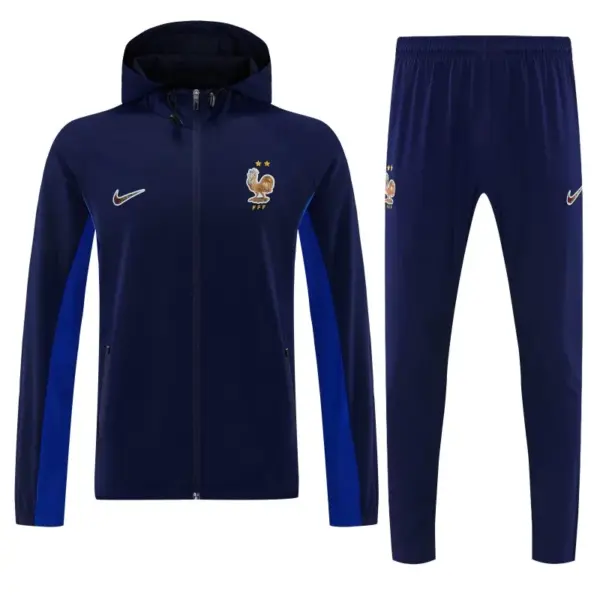 France Navy Blue Full Zipper Hooded Jacket Tracksuit + Long Pants