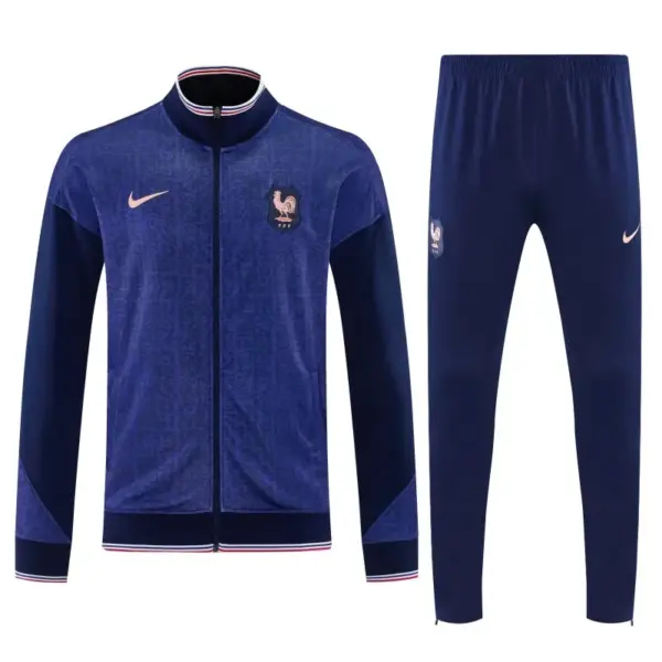 France Navy Blue Full Zipper Jacket Tracksuit + Long Pants