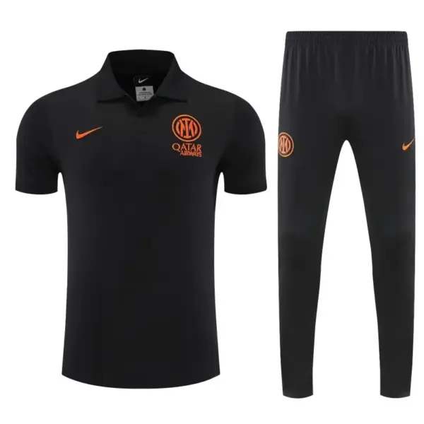 Inter Milan Black Polo Training Shirt + Long Pants Tracksuit