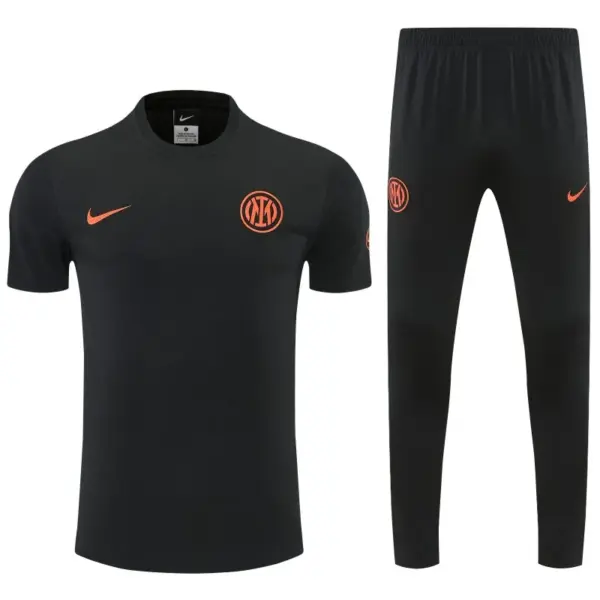 Inter Milan Black Short Sleeve Tracksuit + Long Pants