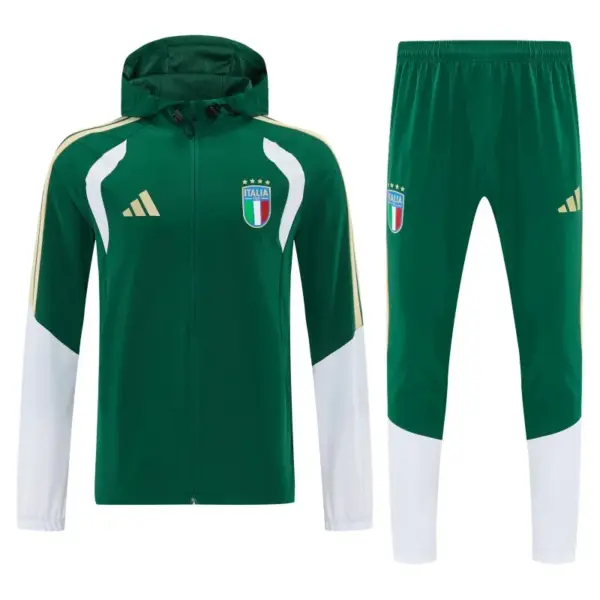 Italy Green Full Zipper Hooded Jacket Tracksuit + Long Pants