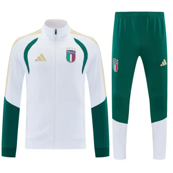 Italy White & Green Full Zipper Jacket Tracksuit + Long Pants