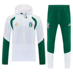 Italy White Full Zipper Hooded Jacket Tracksuit + Long Pants