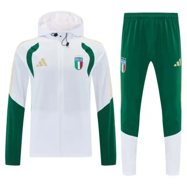 Italy White Full Zipper Hooded Jacket Tracksuit + Long Pants