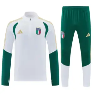 Italy White Half Zipper Jacket Tracksuit + Green Long Pants