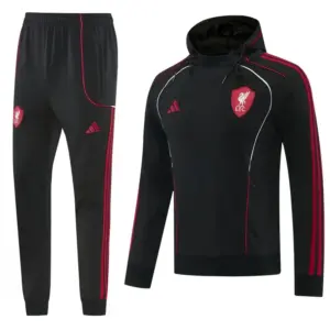 Liverpool Black Full Zipper Hooded Jacket Tracksuit + Long Pants