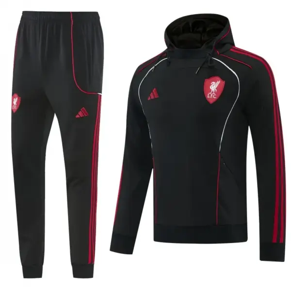 Liverpool Black Full Zipper Hooded Jacket Tracksuit + Long Pants