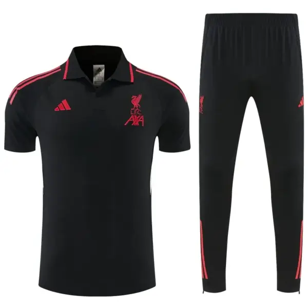 Liverpool Black Polo Training Shirt + Long Pants Tracksuit