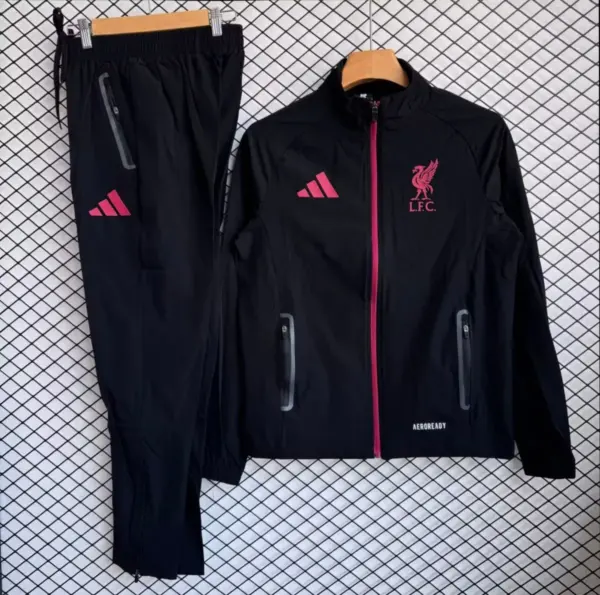 Liverpool Black with Pink Full zipper Jacket Tracksuit+ long pants