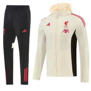 Liverpool Cream Full Zipper Hooded Jacket Tracksuit + Black Long Pants