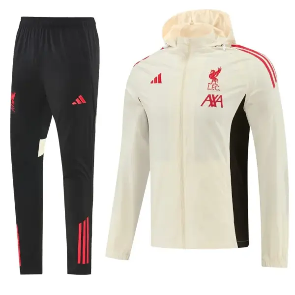 Liverpool Cream Full Zipper Hooded Jacket Tracksuit + Black Long Pants