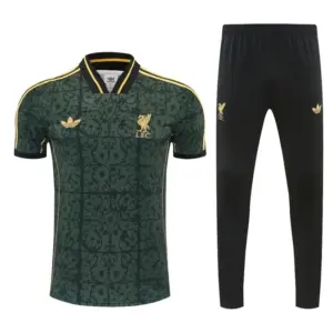 Liverpool Dark Green Short Sleeve Tracksuit + Black Long Pants