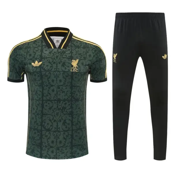Liverpool Dark Green Short Sleeve Tracksuit + Black Long Pants