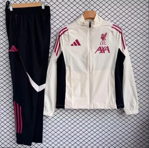 Liverpool White with Black Full zipper Jacket Tracksuit+ long pants