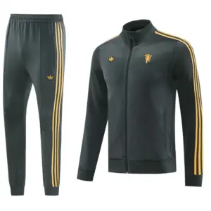 Manchester United 08 Dark Gray Half Zipper Jacket+Long Pants