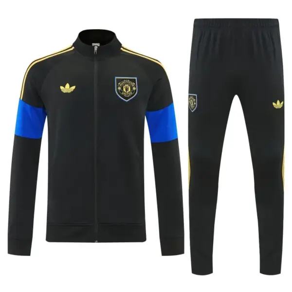 Manchester United Black & Blue Full Zipper Jacket Tracksuit + Long Pants