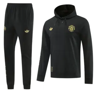 Manchester United Black Pullover Hooded Tracksuit + Long Pants