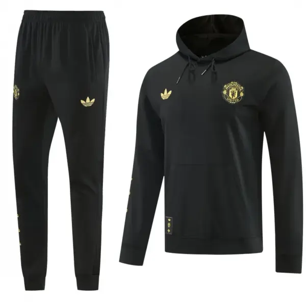 Manchester United Black Pullover Hooded Tracksuit + Long Pants