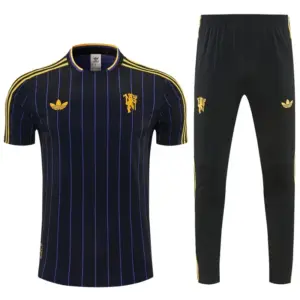 Manchester United Black Short Sleeve Tracksuit + Long Pants