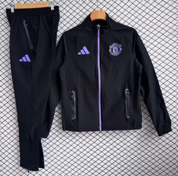 Manchester United Black with Purple Full zipper Jacket Tracksuit+ long pants