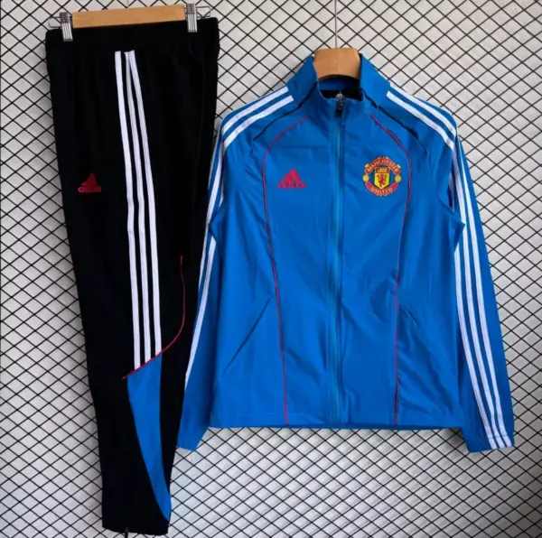 Manchester United Blue with White Full zipper Jacket Tracksuit+ long pants