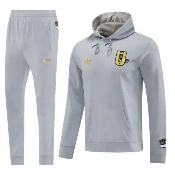 Manchester United Hooide Grey Full Zipper Jacket + Long Pants